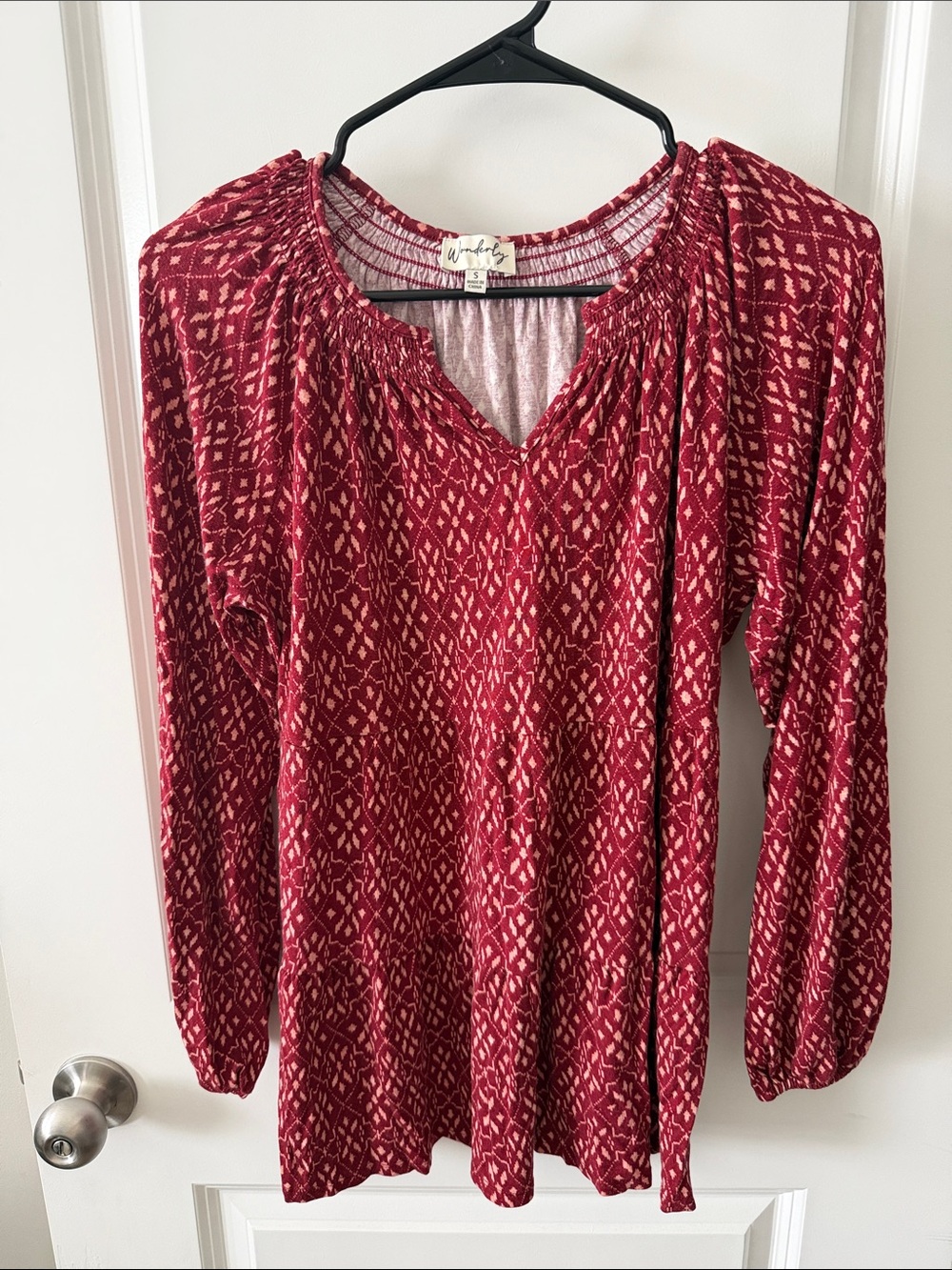 Wonderly Red Patterned Long-Sleeve Peasant Tunic